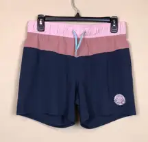 Roxy Women's Color Block Navy Blue Pink Drawstring Swim Beach Board Shorts