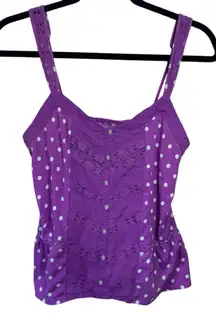 Aeropostale‎ Purple with White Polka Dot Adjustable Strap Tank Y2K Eyelet SZ M