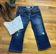 BKE  the Buckle Stella Blue Distressed Crop Flare Denim Jeans Size 29