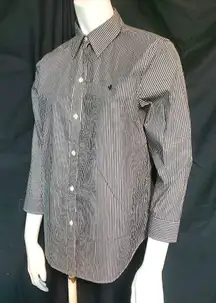 Lauren Gray & White Striped Button Down Shirt (XS)