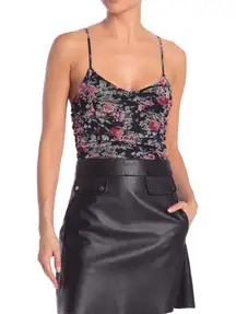 | Ruched Mesh Bodysuit Black Ruby Floral