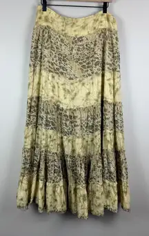 Newport News Maxi Skirt Women's 12 Green Tiered Animal Print Fit & Flared Modest