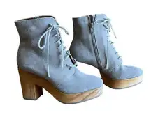 Coclico Vanji Clog Cream Suede Lace Up Heeled Booties Wood Heel‎ Size 6