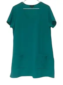 Slinky Brand 1X Green Shift Mini Dress Pockets Side Slits Textured Stretch Work