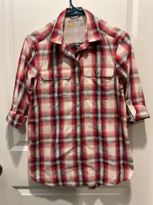 Women’s Eddie Bauer Travex Plaid‎ Long Sleeve Shirt XS Red Outdoors Button Down