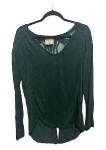 Free People Emerald Green Long Sleeves Lace Back High Low Top Small
