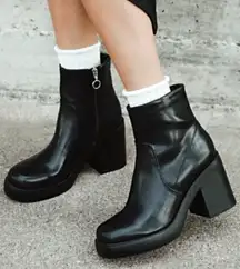Black Faux Leather Edgy Grunge Groovy Chunky Platform Ankle Boots