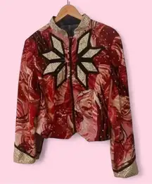Vintage Bedazzled Bomber Jacket Red Black Rhinestone Sequin