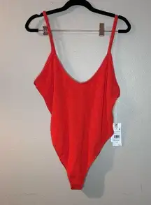 Good American Bright Poppy Red Crinkle One Piece Swimsuit Size 5/6