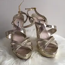 Miu Miu Patent Leather Gold Sandals