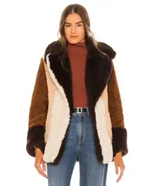 ALC Stefan Colorblock Sherpa Coat Brown Tan Size Small