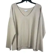 J. Jill Women’s 2X Beige Ribbed V-Neck Long Sleeve Top Soft Stretch Pullover NWT