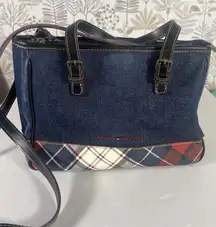 Tommy Hilfiger Denim Plaid Shoulder Bag Tote Purse Y2K Preppy‎ Classic