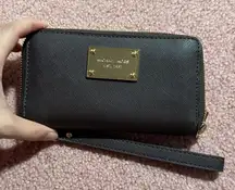 Michael Kors Dark Brown Wristlet Wallet with Gold Accents