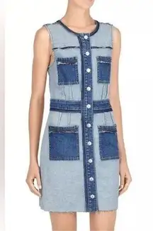 7 For All Man Kind Inside Out Frayed Edges Button Sleeveless Denim Dress Size M