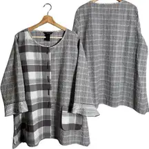 Ali Miles Plaid Seersucker Lightweight Jacket Womens 1X Brown Lagenlook Art NWOT