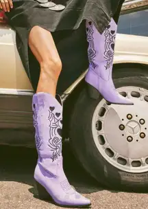 purple faux leather cowboy boots