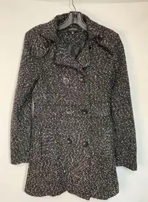 New Look  Womens Double Breasted Wool Blend Tweed Collared Coat Black Size Small