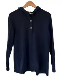 J. Jill Pure Jill Navy Blue Popover Hooded Shirt Sz M