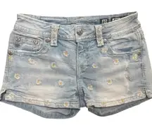 Y2K MISS ME DAISY SUPER SHORT LIGHT WASH JEANS SHORTS SZ. 26"-27"‎