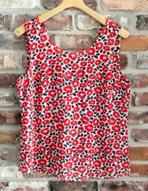 CAbi 5356 Poppies Flipside Red Floral Ruffle Sleeveless Blouse Tank Top, M