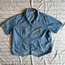 Cabin Creek Cottage Core Garden Fairy Denim Embroidered Top VTG Y2K Flowers