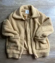 Elodie Teddy Sherpa Fleece Zip Jacket Size Cozy Shacket Vanilla M Big Pockets