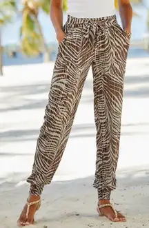 Lascana Patterned Tie Waist Jogger Pants Brown Blue 12