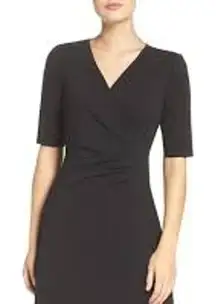HUGO BOSS Donela Black V-Neck Stretch Crepe Dress Size 0 OFFICE CAREER Sheath