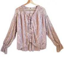 Buckle Gimmicks Shirt Women Small Pink Mauve Lace Medieval Princess Fairy Puffy