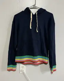 J.CREW Weekend Navy Rainbow Hem Cuff Hoodie Size M NWT
