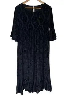 Uncle Frank dress black velvet pockets 3/4‎ flutter sleeve small NEW Witchy core