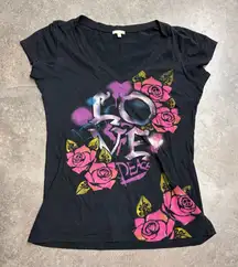 Maurices Y2k Tattoo Shirt Cyberpunk black pink v-neck Women’s Large