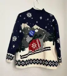 Ralph Lauren Lauren  Wool Swiss Mountain Dog Skiing Festive Mock Neck Sweater M P