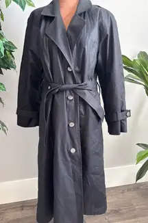 Vintage London Fog Womens Black Trench Coat Belted Plaid Lined Full Length Sz M