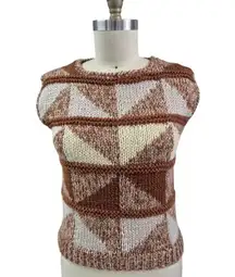Vtg 80s 90s Y2k Licorice Hand Knit Acrylic Sweater Vest Brown/Cream Women Sz M