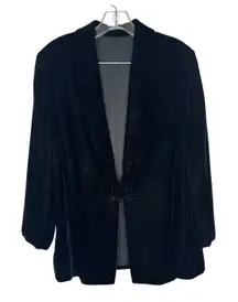 Vintage 1990s Black Velvet Open-Front Blazer Jacket decorative frog closure M