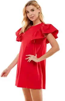 Red dress with puff sleeves 
