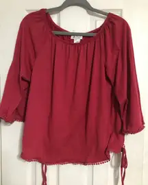 Linda Leal new‎ 3/4 sleeve detail fringe faux tie side’s women’s medium NWT boho