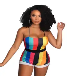 Women Rainbow Strapless Suspenders Romper