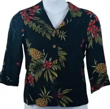 Caribbean Joe Let Go Tropical Print 3/4 Length Sleeve Fitted Button Up Shirt