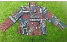 Chicos‎ Jacket Women 1 Patchwork Denim Beaded Graffiti Love/Happiness