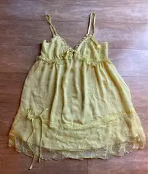 Free People Lime Yellow Sheer Lace Coquette Bow Slip Dress Boho NEW