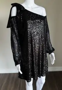 CeCe One Shoulder Sequin Dress With Bow NWT