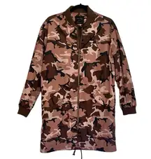 Love Tree pink brown camo long bomber jacket size large