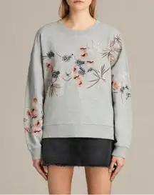 💕ALLSAINTS💕 Margot Floral Embroidered Cotton Jersey Sweatshirt ~ Oversized XS