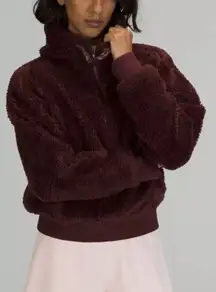 LULULEMON Textured Fleece 1/2 Zip Hoodie Red Merlot