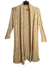 Tommy Bahama Sweater Womens Size XS Beige Knit Open Long Sleeve Coatigan Light