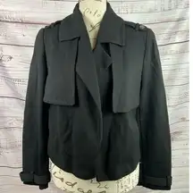 Chico's  0 Crop Trench Jacket Women S Open Front Collared Long Sleeve Lined Black