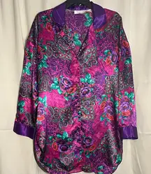 Vintage Victoria’s Secret Gold Label Floral Purple Satin Night Shirt Dress P/S